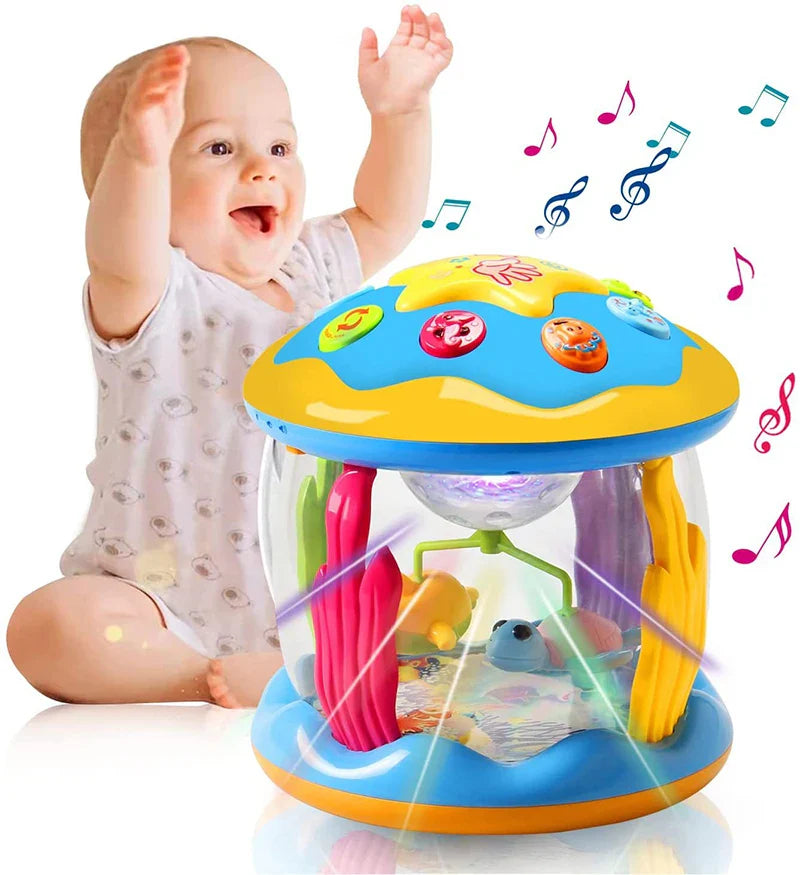 Projektor Montessori do Ćwiczeń na Brzuszku – Projekcja Świata Oceanów, Stymulacja Sensoryczna, Bez BPA, Przenośny, Uspokajająca Muzyka i Dźwięki Natury-More For Mini