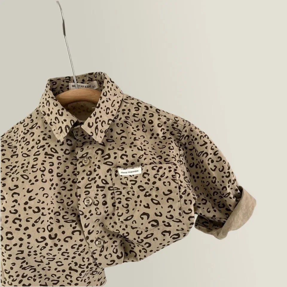 LeopardStyle Koszula Dziecięca Unisex | Bawełniana Koszula w Panterkę | 2–10 Lat | Stylowa i Przewiewna | Casualowa Bluzka dla Dzieci