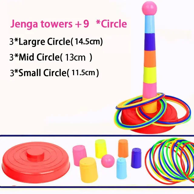 Gra w Rzucanie Kółkami dla Dzieci – Wieża do Układania & Ring Toss | Wewnątrz & Na Zewnątrz
