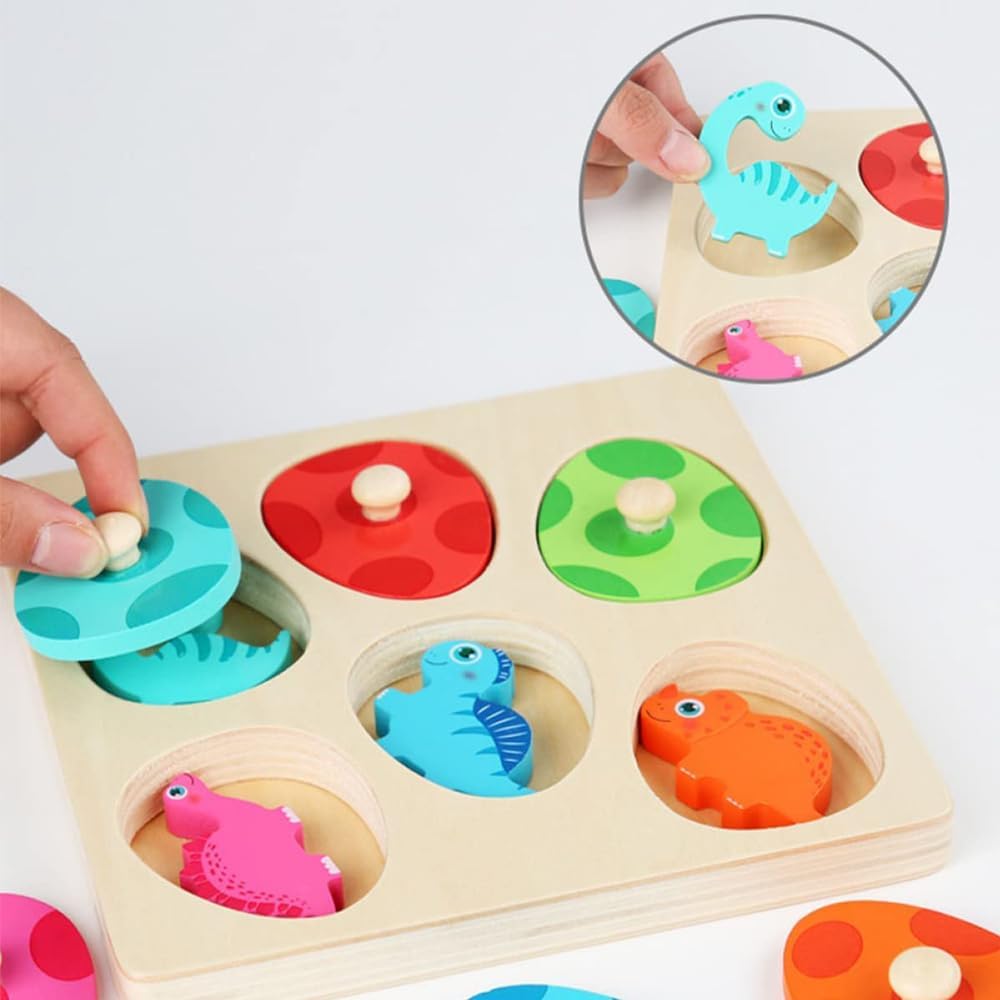Drewniane Puzzle – Dino Discovery, Zabawka Edukacyjna dla Maluchów, Rozwój Motoryki Małej, Kolorowe i Trwałe, +2 Lata