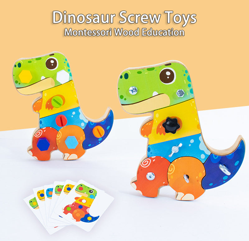 Drewniany zestaw konstrukcyjny dino dla dzieci | Zabawka edukacyjna 2+ lat
