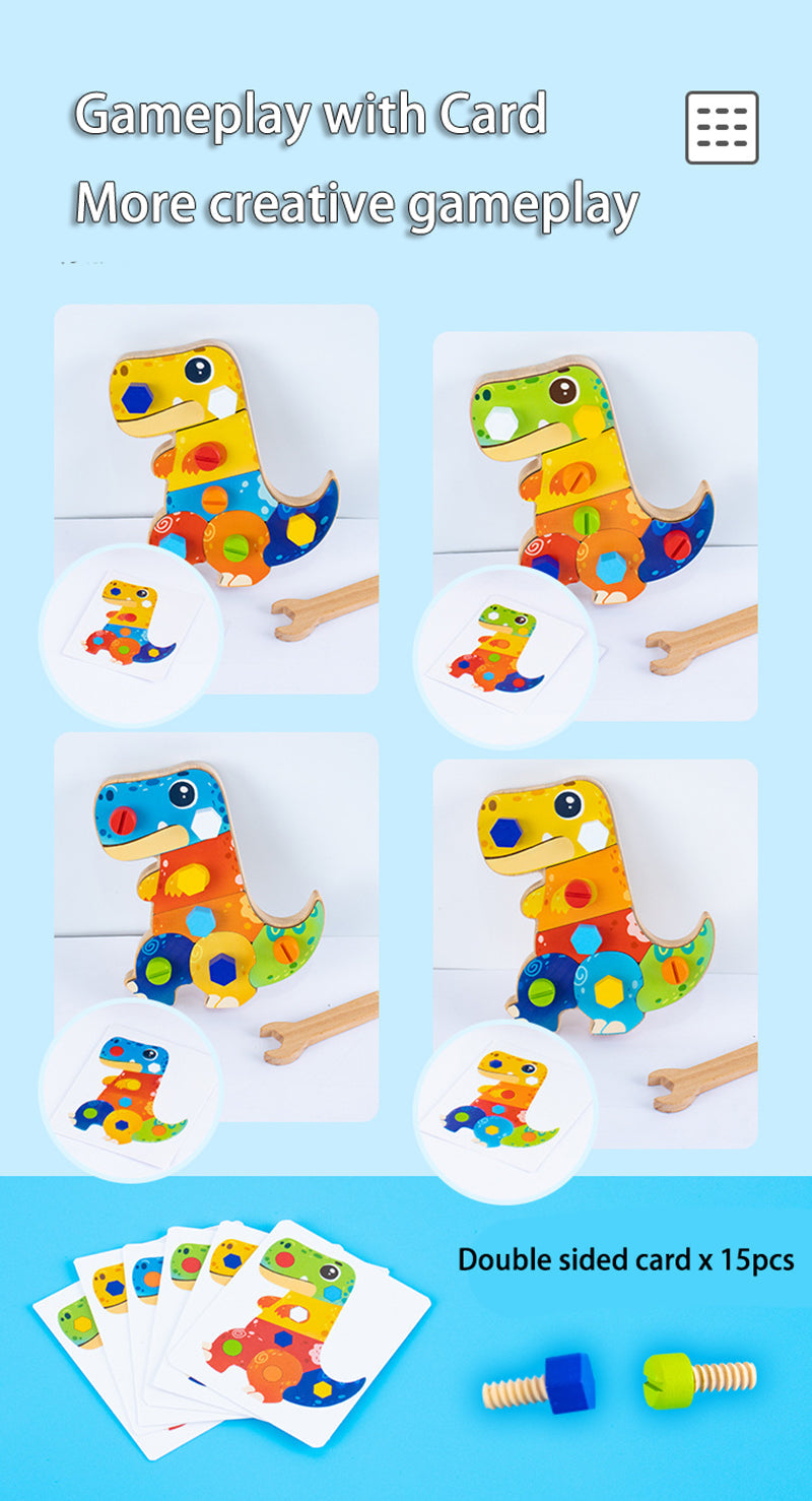 Drewniany zestaw konstrukcyjny dino dla dzieci | Zabawka edukacyjna 2+ lat