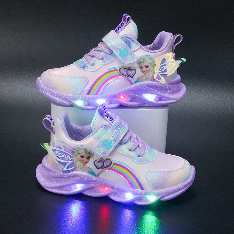 Tęczowe Brokatowe Sneakersy LED dla Dzieci – Podświetlana Podeszwa | Rozmiar 22-35