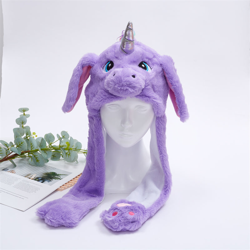 Interaktywna Czapka z Ruchomymi Uszami – Miękka Pluszowa Czapka Zimowa dla Dzieci i Dorosłych | Idealna na Cosplay, Imprezę i Prezent