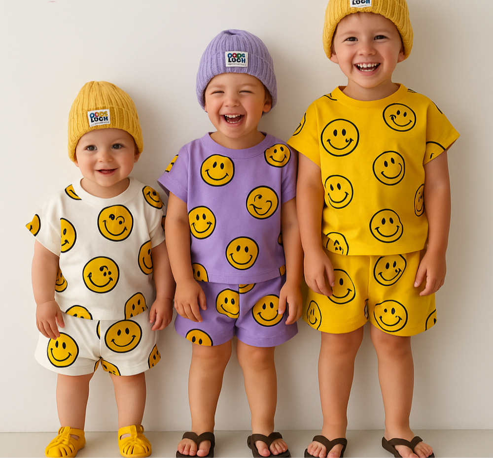 Wygodny Dziecięcy Zestaw Smiley – Miękki, Oddychający i Unisex Strój 0-5 Lat