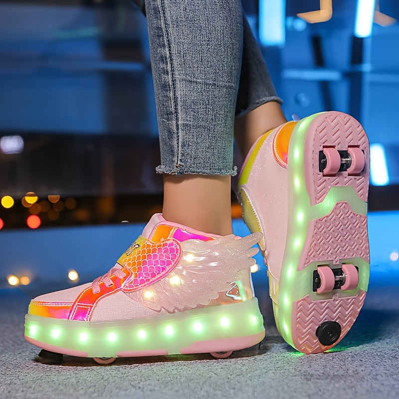 GlowSkate LED Buty Rolkowe Sneakersy ze Skrzydełkami – Dla Dziewczynek | Rozmiar 29-37
