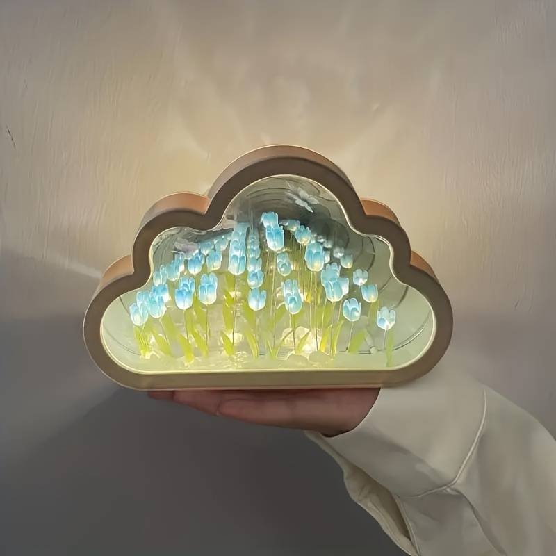 Lampka Nocna Cloud Tulip – Nastrojowe Światło Tulipanowe do Pokoju Dziecięcego i Salonu, Kojąca Dekoracja LED