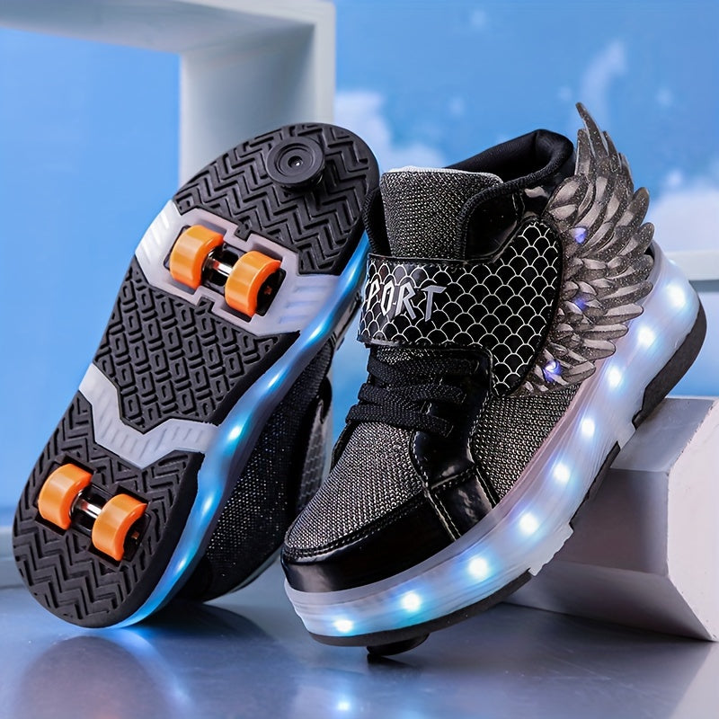 GlowSkate LED Buty Rolkowe Sneakersy ze Skrzydełkami – Dla Dziewczynek | Rozmiar 29-37