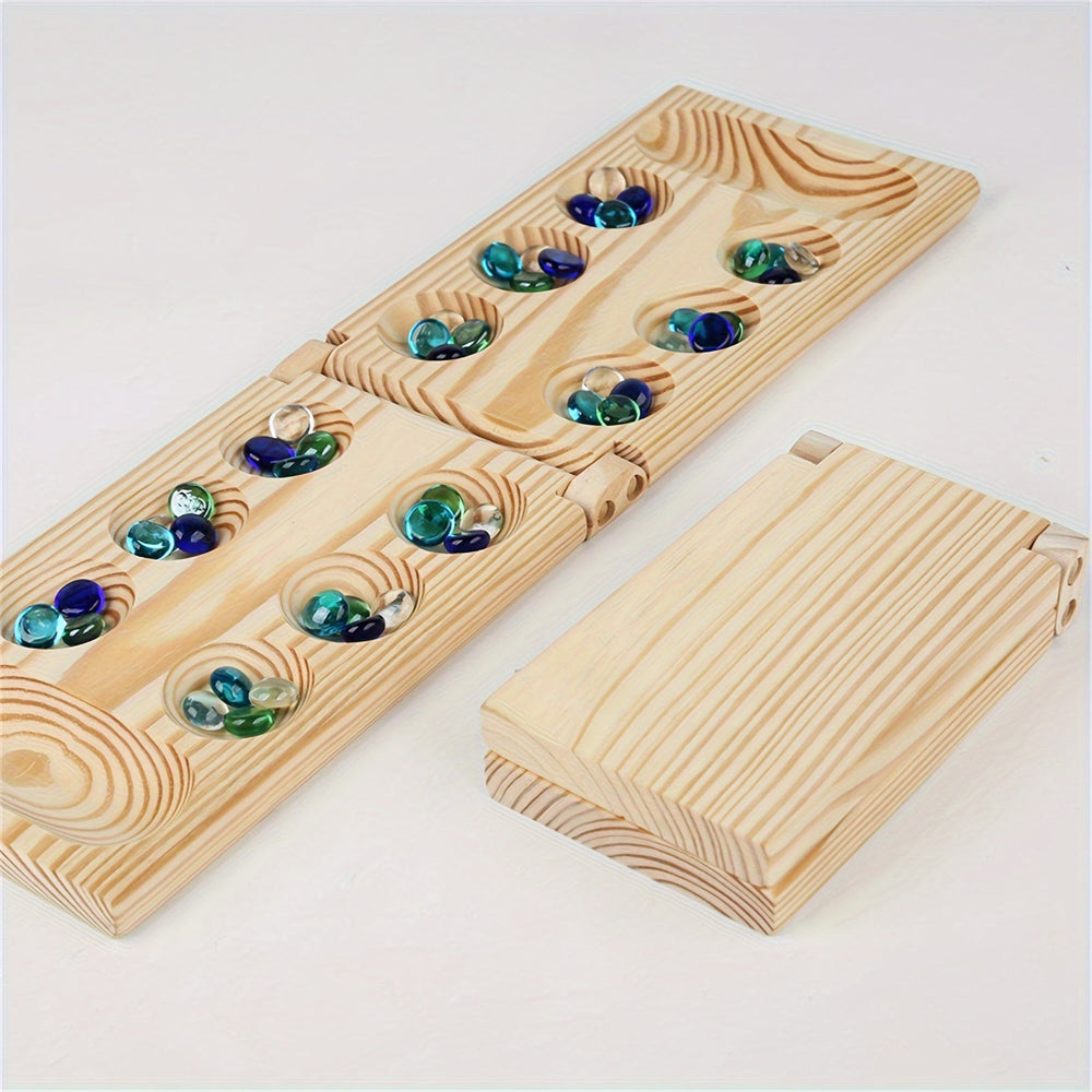 BrainStones – Luksusowa Przenośna Gra Podróżna Mancala dla Rodziny, Dzieci i Miłośników Strategii – Edukacyjna, Kompaktowa i Wysokiej Jakości Drewniana Plansza z 48 Szklanymi Kamieniami