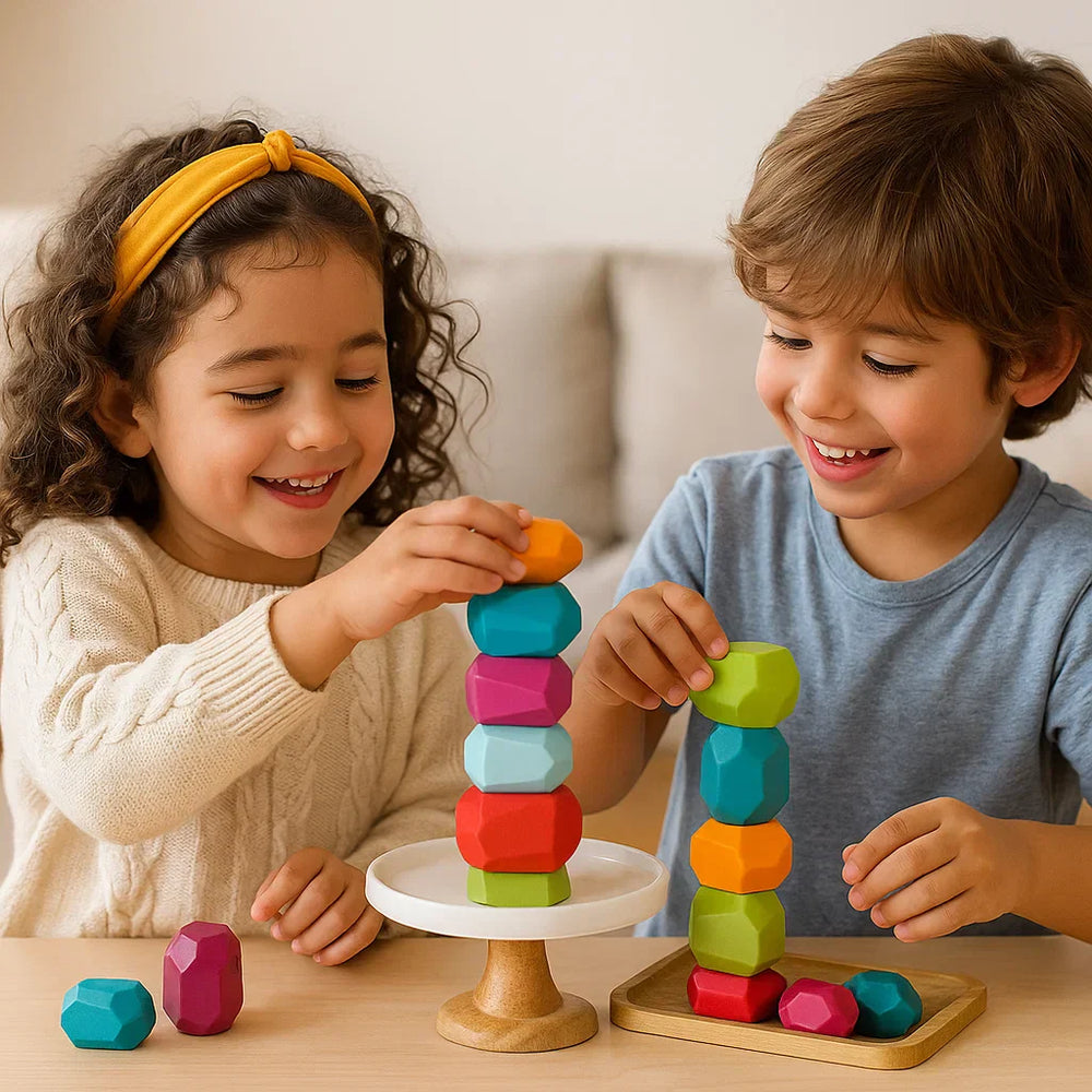 Montessori drewniane klocki – kolorowe, trwałe, edukacyjne zabawki