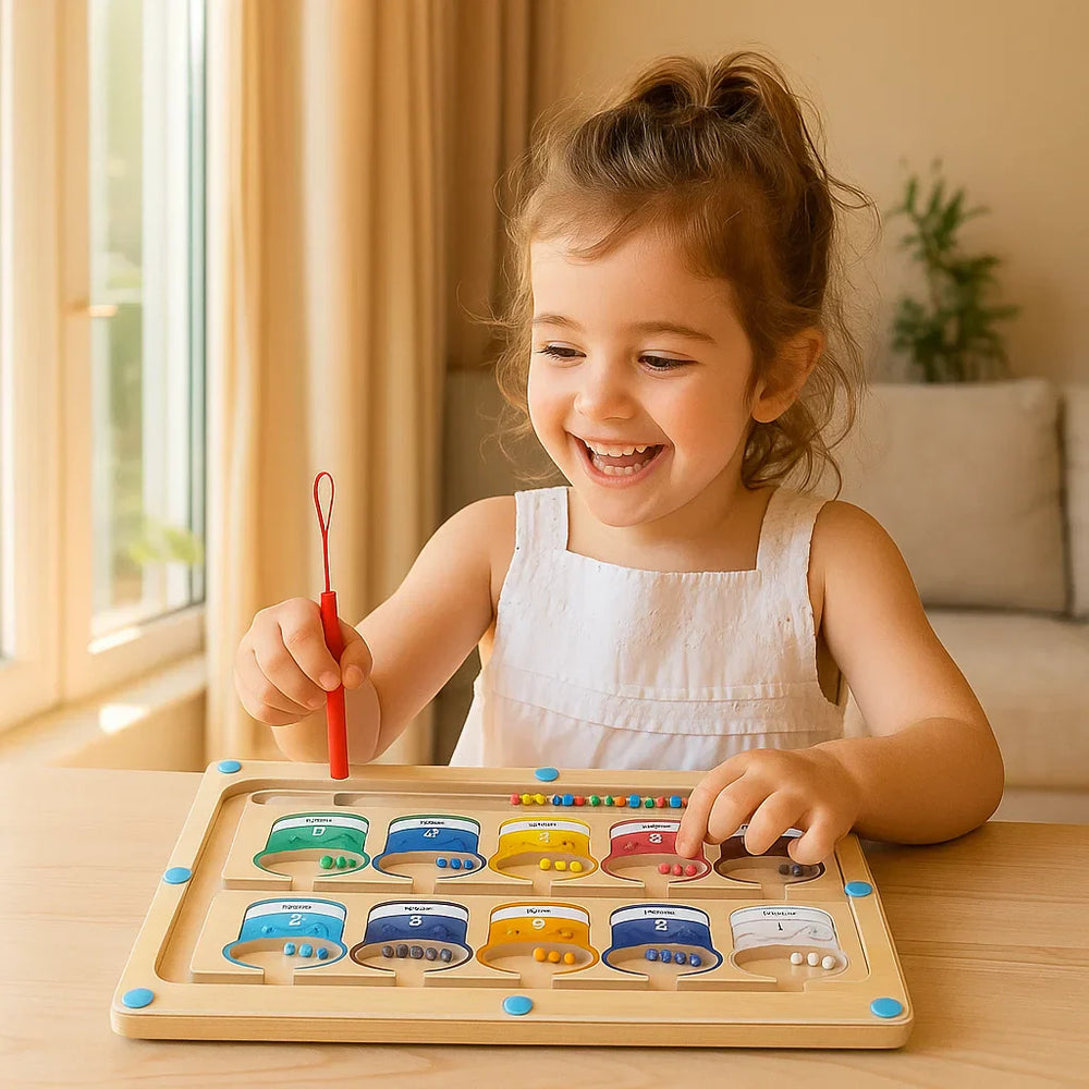 Montessori Magnetyczny Drewniany Labirynt Edukacyjny - Kolory i Liczby