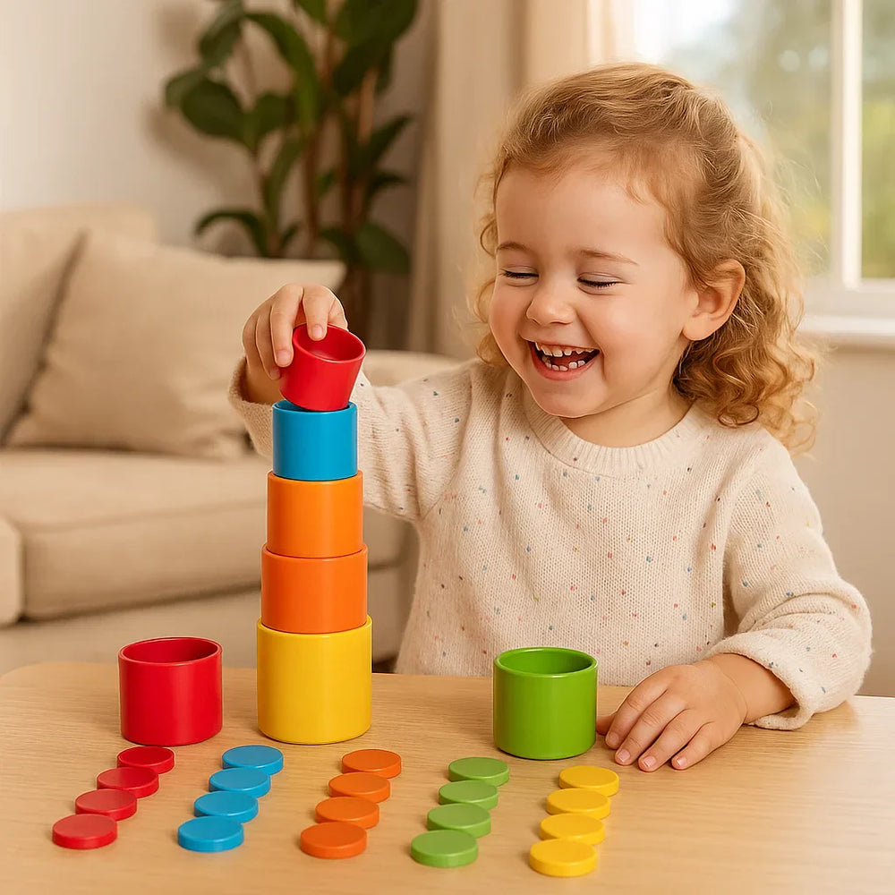 Kubeczki do Układania Montessori - Kolorowa Zabawka Edukacyjna dla Maluchów