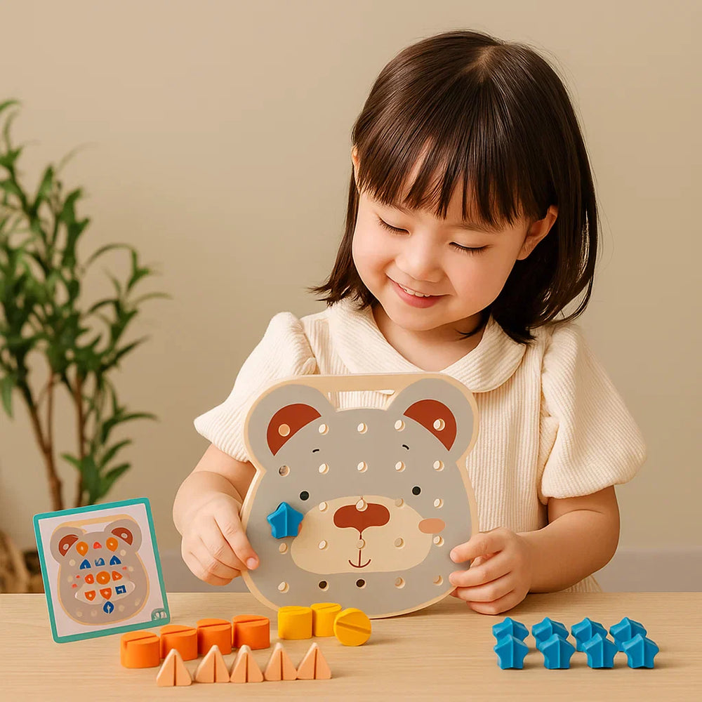Tablica Montessori z kolorami i śrubkami – Drewniana zabawka edukacyjna dla dzieci