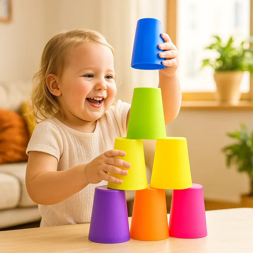 Montessori Kubeczki do Układania - Kolorowa Edukacyjna Zabawka Układanka dla Dzieci