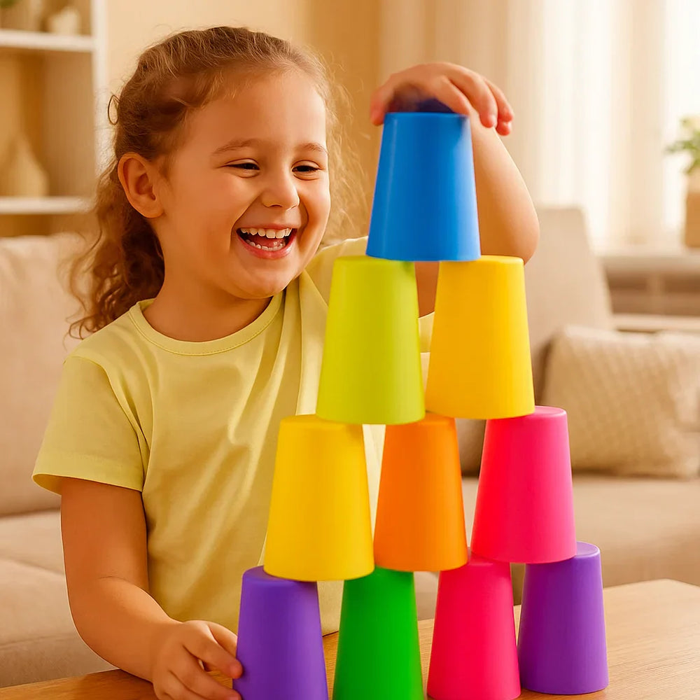 Montessori Kubeczki do Układania - Kolorowa Edukacyjna Zabawka Układanka dla Dzieci