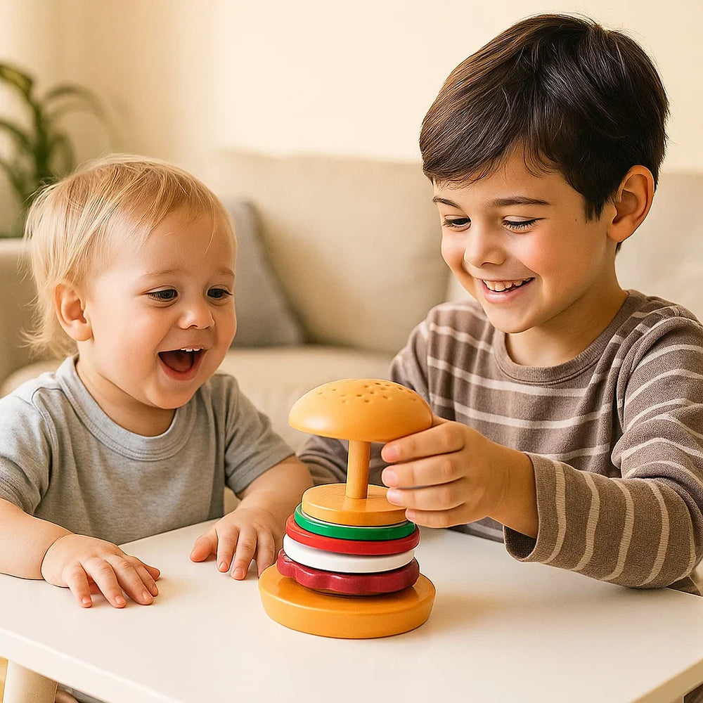 Montessori Wieża do Układania Hamburger – Zabawka Edukacyjna dla Dzieci – Kolory i Kształty