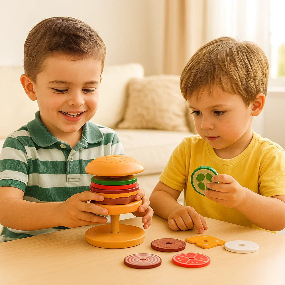 Montessori Wieża do Układania Hamburger – Zabawka Edukacyjna dla Dzieci – Kolory i Kształty