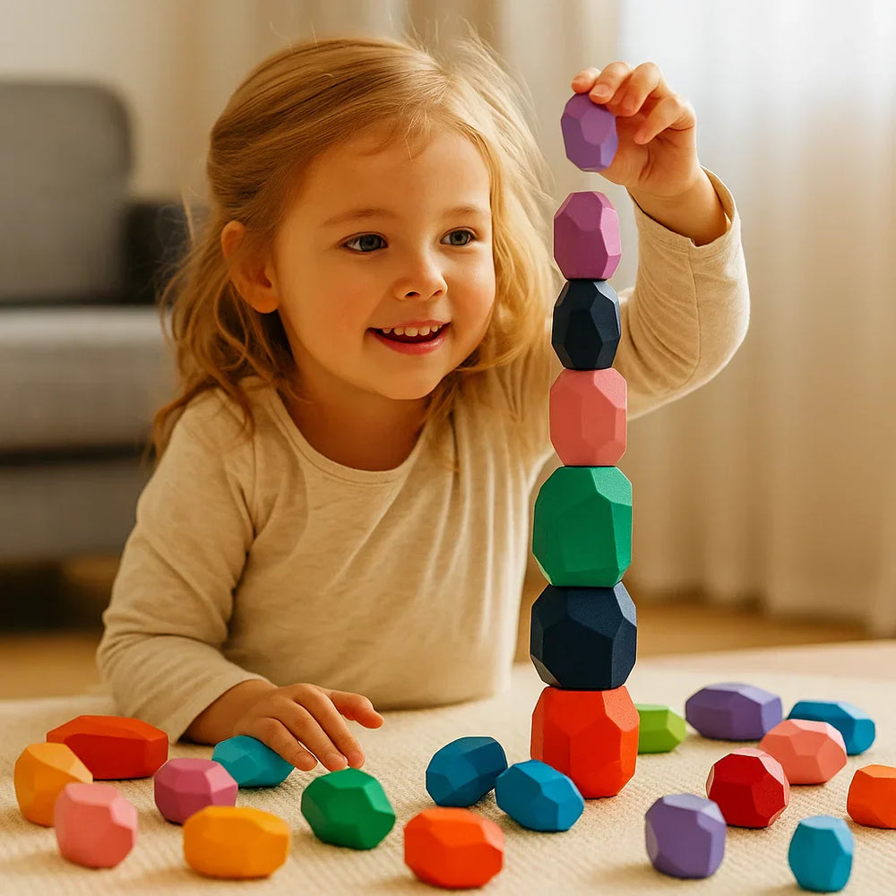 Montessori drewniane klocki – kolorowe, trwałe, edukacyjne zabawki