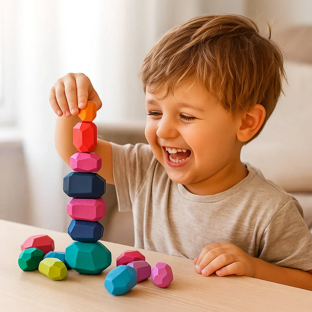 Montessori drewniane klocki – kolorowe, trwałe, edukacyjne zabawki