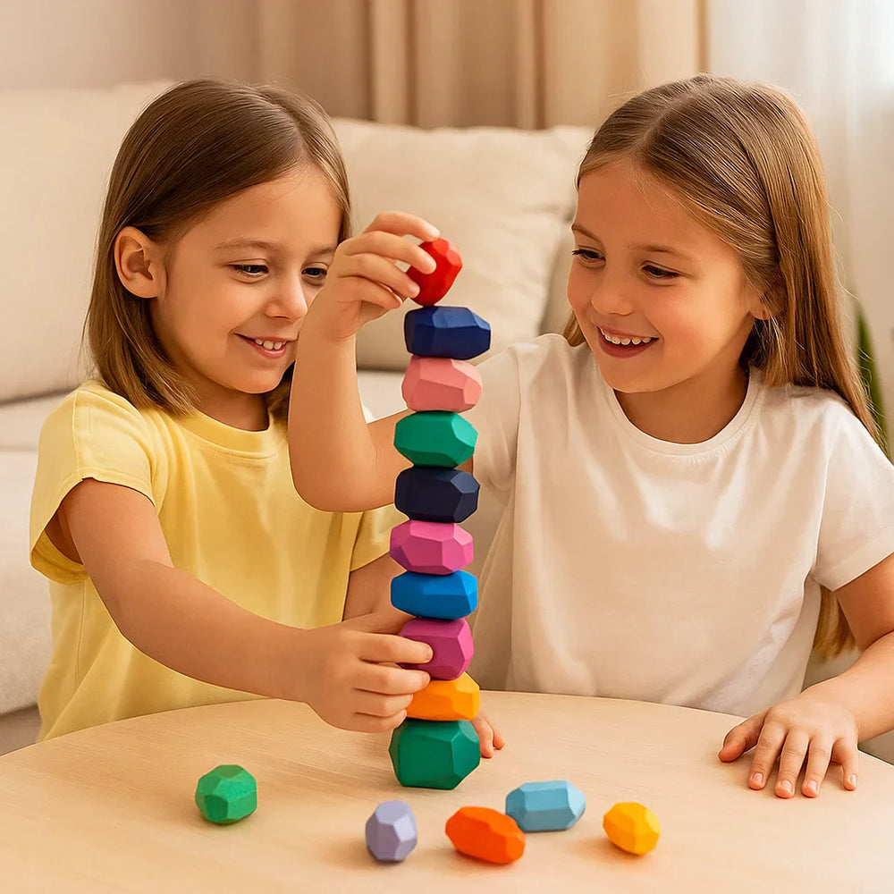 Montessori drewniane klocki – kolorowe, trwałe, edukacyjne zabawki