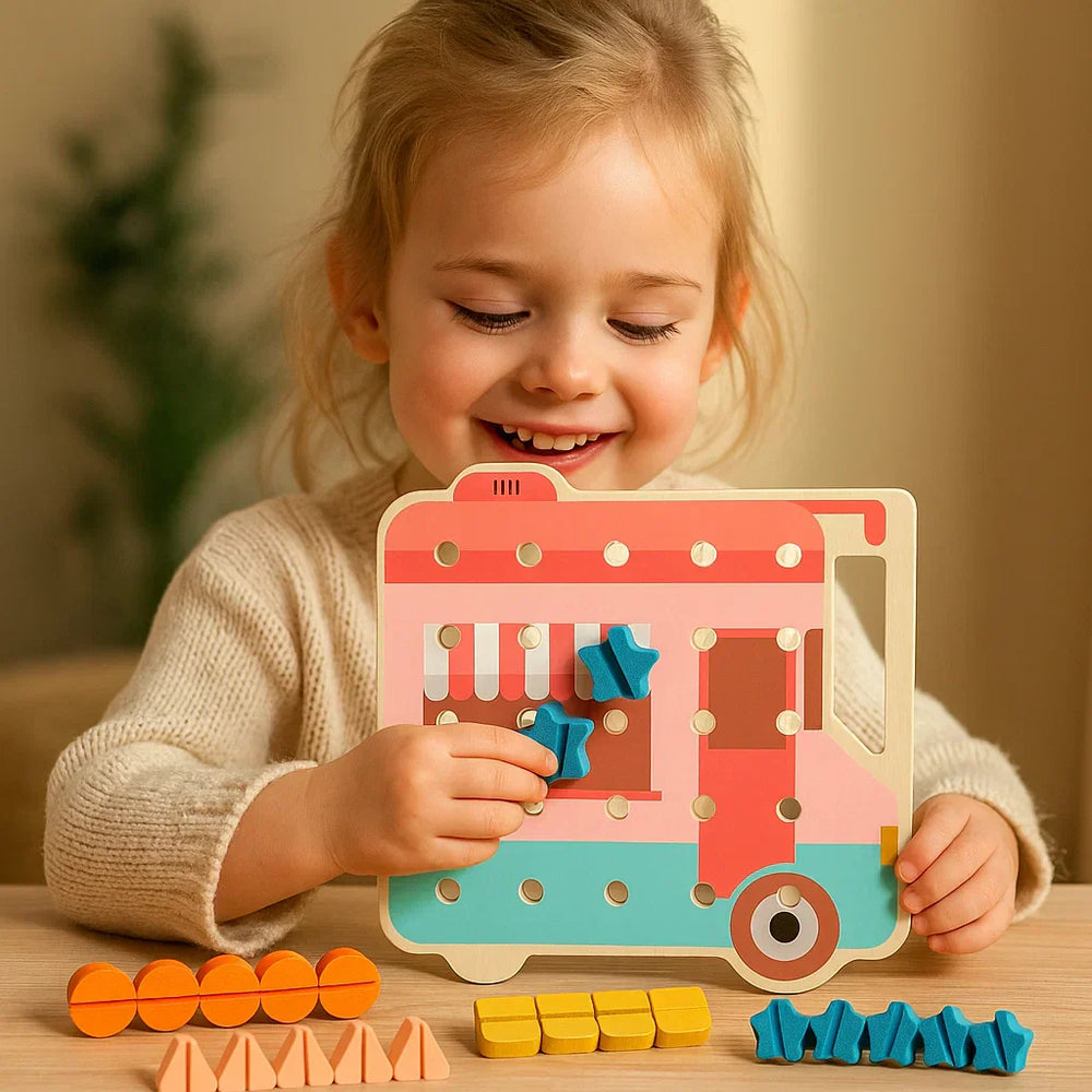 Tablica Montessori z kolorami i śrubkami – Drewniana zabawka edukacyjna dla dzieci
