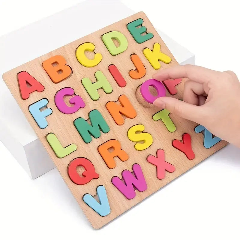 Drewniane Edukacyjne Puzzle dla Małych Dzieci – Litery, Cyfry i Kształty – Bezpieczna Zabawka Edukacyjna dla Dzieci od 3 Lat