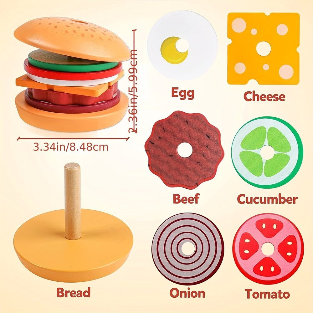 Montessori Wieża do Układania Hamburger – Zabawka Edukacyjna dla Dzieci – Kolory i Kształty