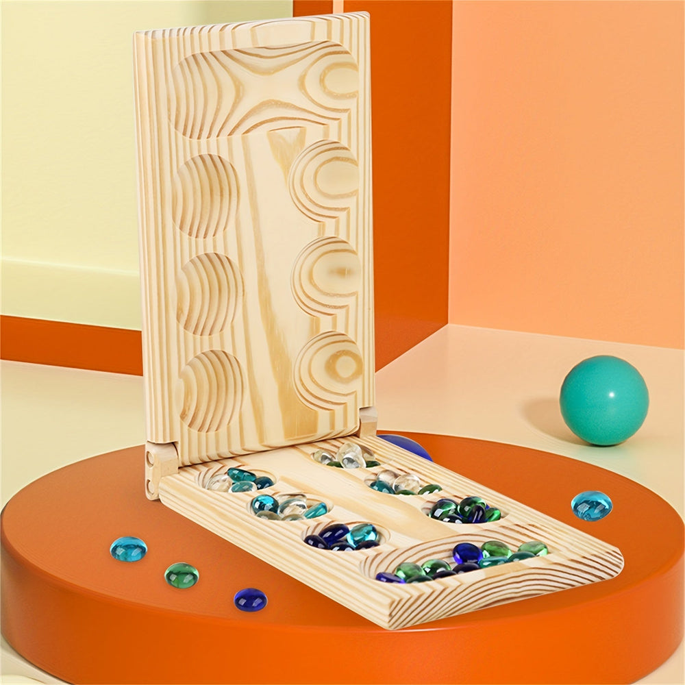 BrainStones – Luksusowa Przenośna Gra Podróżna Mancala dla Rodziny, Dzieci i Miłośników Strategii – Edukacyjna, Kompaktowa i Wysokiej Jakości Drewniana Plansza z 48 Szklanymi Kamieniami