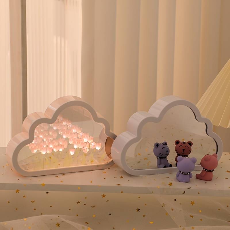 Lampka Nocna Cloud Tulip – Nastrojowe Światło Tulipanowe do Pokoju Dziecięcego i Salonu, Kojąca Dekoracja LED