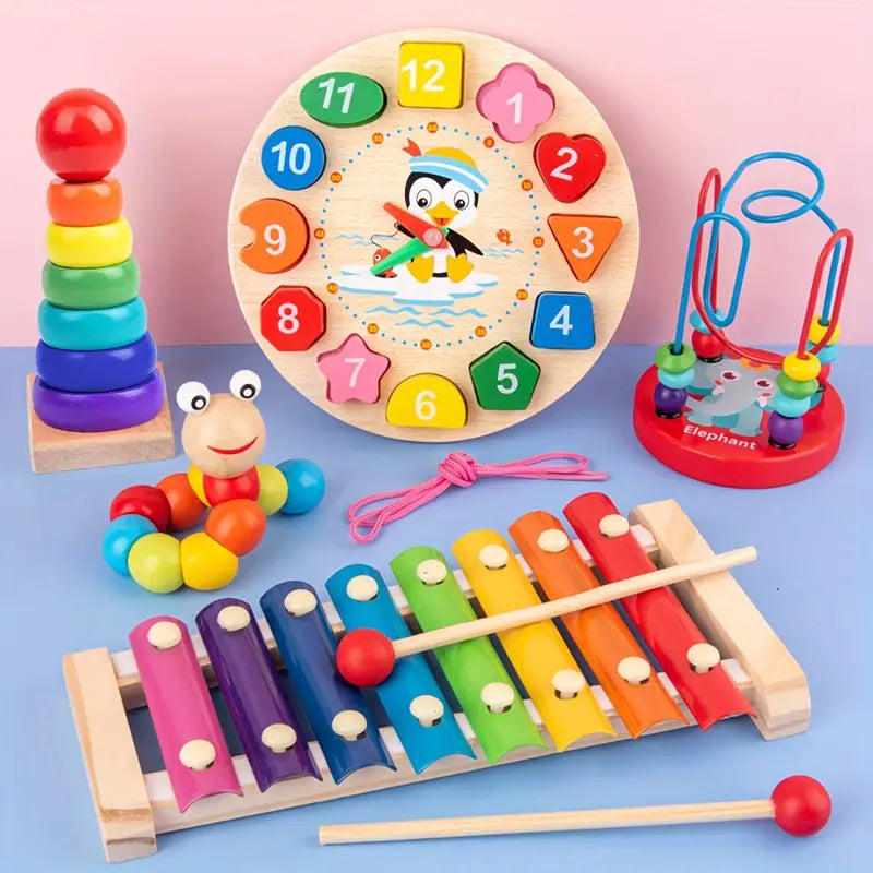 5-w-1 Montessori Drewniany Zestaw Zabawek – Edukacyjna Zabawka dla Niemowląt