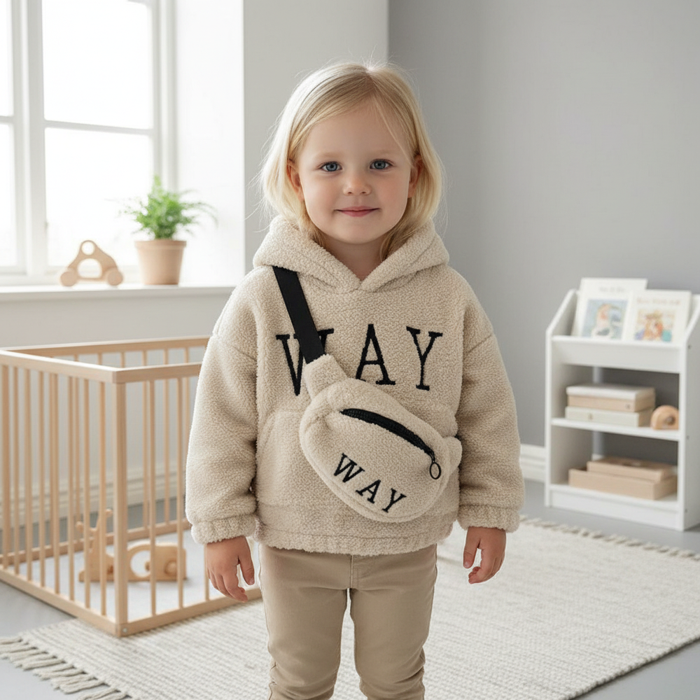 Comfy Combi Teddy Sweater dla Dzieci – Ciepła Bluza z Pasującą Torebką na Ramię 2-7 Lat