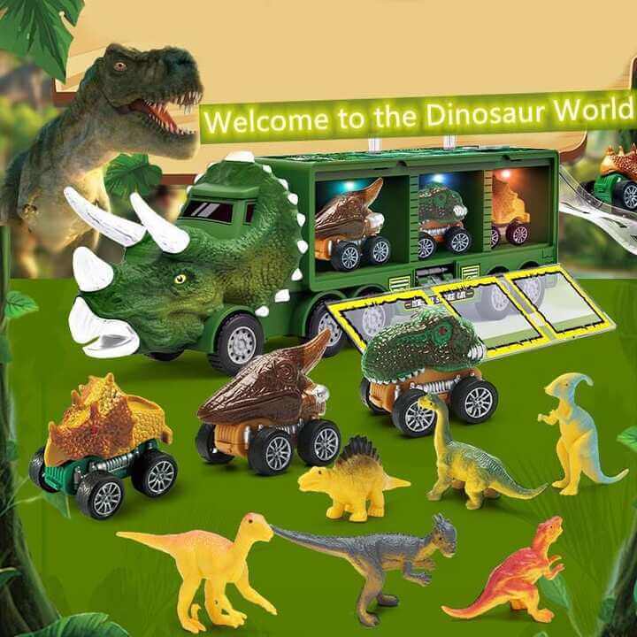 DinoHaul Ciężarówka Transportowa dla Dzieci – Interaktywny Zestaw do Zabawy ze Światłem, Dźwiękiem i Mini Dinozaurami