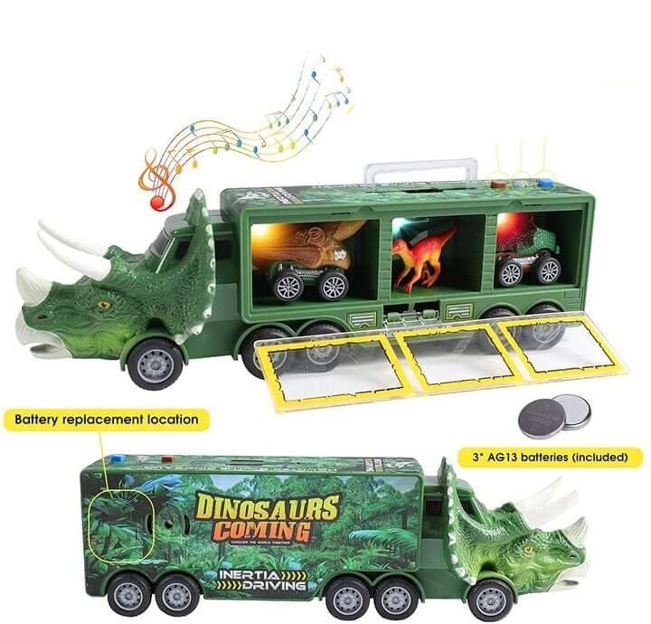 DinoHaul Ciężarówka Transportowa dla Dzieci – Interaktywny Zestaw do Zabawy ze Światłem, Dźwiękiem i Mini Dinozaurami