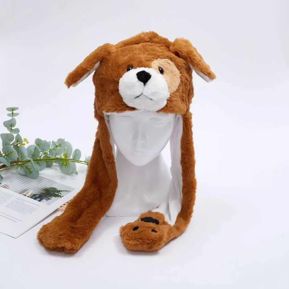 Interaktywna Czapka z Ruchomymi Uszami – Miękka Pluszowa Czapka Zimowa dla Dzieci i Dorosłych | Idealna na Cosplay, Imprezę i Prezent