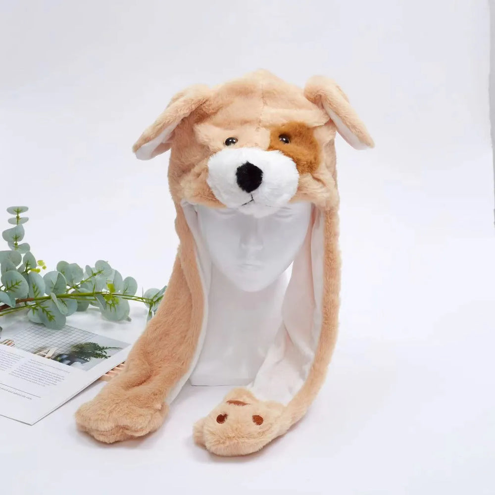 Interaktywna Czapka z Ruchomymi Uszami – Miękka Pluszowa Czapka Zimowa dla Dzieci i Dorosłych | Idealna na Cosplay, Imprezę i Prezent