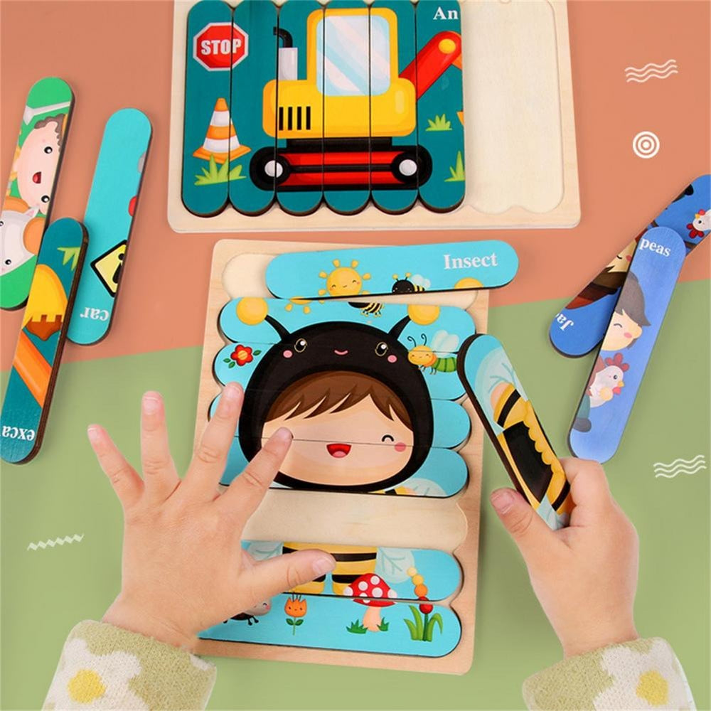Drewniane Puzzle 3D ze Zwierzętami dla Dzieci – Dwustronna Edukacyjna Zabawka Rozwijająca Motorykę i Funkcje Poznawcze (3+)