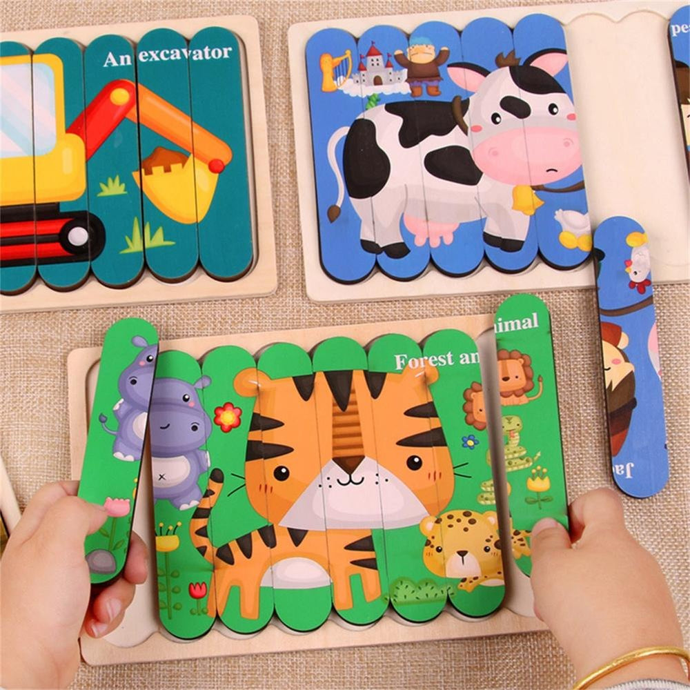 Drewniane Puzzle 3D ze Zwierzętami dla Dzieci – Dwustronna Edukacyjna Zabawka Rozwijająca Motorykę i Funkcje Poznawcze (3+)