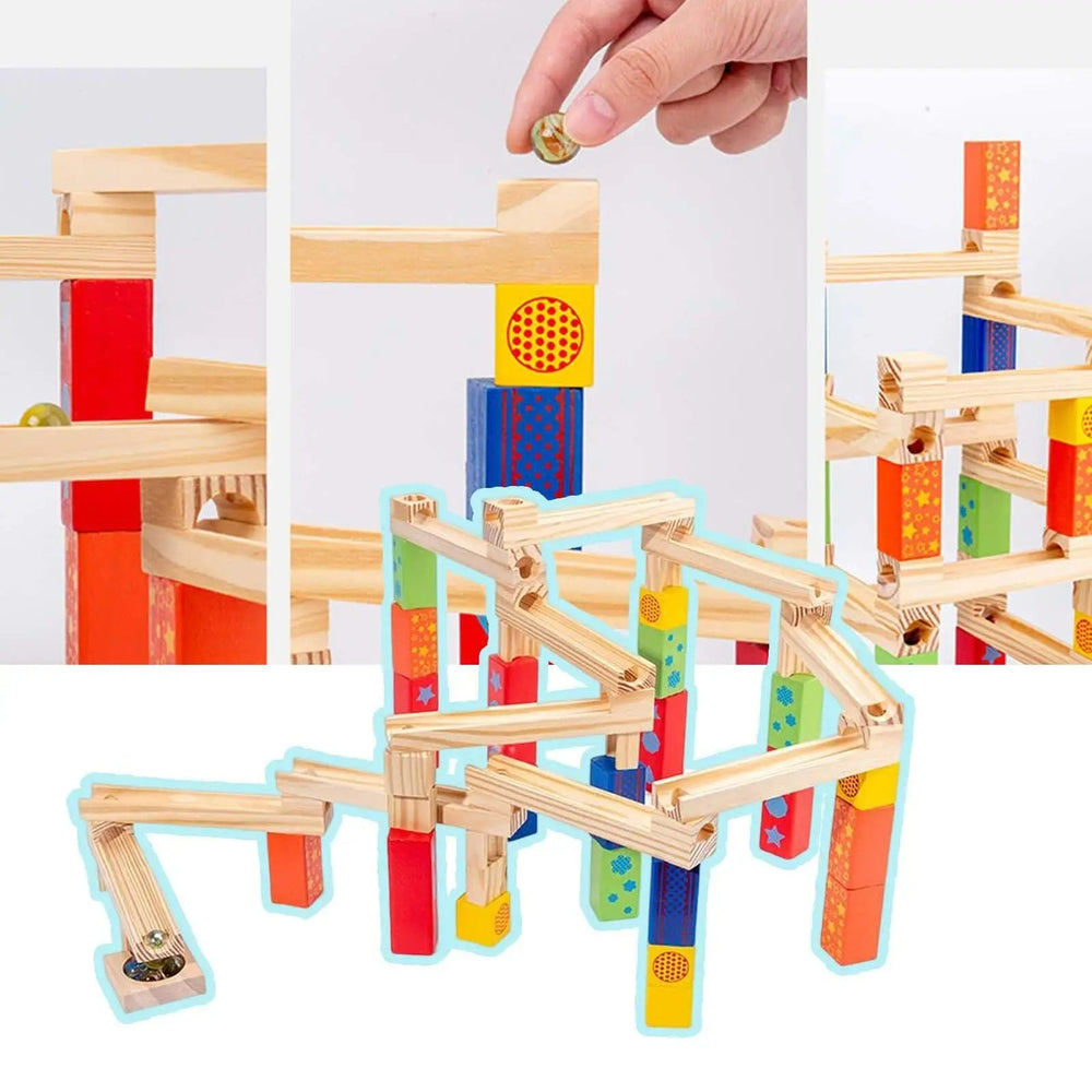 Drewniany Tor Kulkowy Zestaw Konstrukcyjny dla Dzieci – TimberTrail Marble Works Zabawka Edukacyjna 3+
