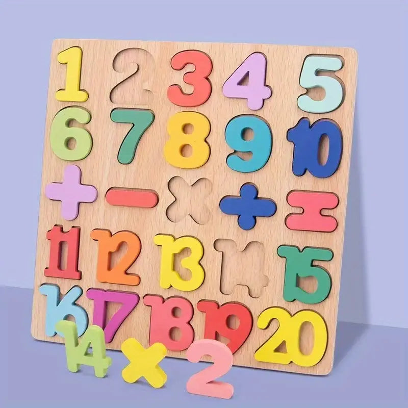 Drewniane Edukacyjne Puzzle dla Małych Dzieci – Litery, Cyfry i Kształty – Bezpieczna Zabawka Edukacyjna dla Dzieci od 3 Lat