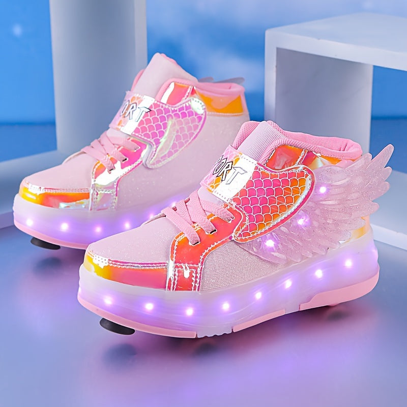 GlowSkate LED Buty Rolkowe Sneakersy ze Skrzydełkami – Dla Dziewczynek | Rozmiar 29-37