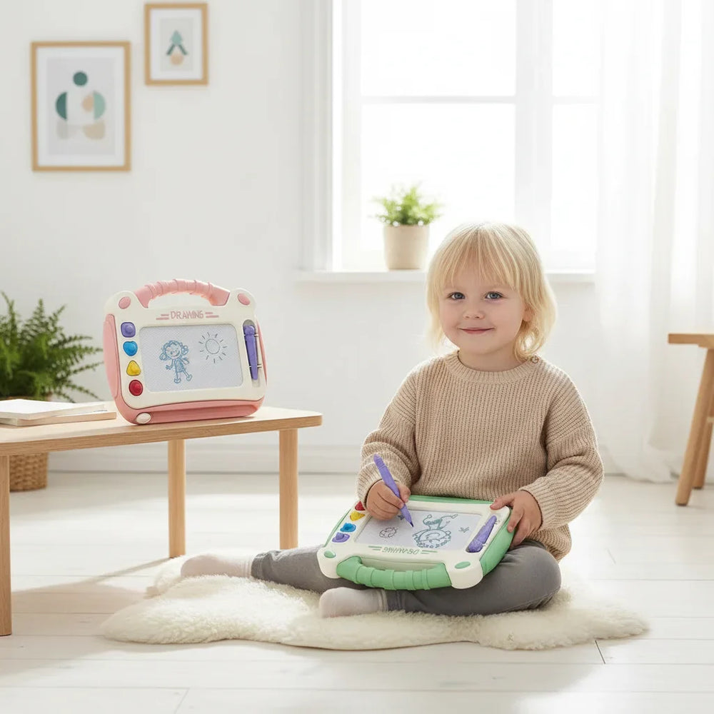 Magnetyczna Tablica do Rysowania dla Dzieci – Kreatywna i Edukacyjna Tablica Zabaw z Pisakiem i Kształtami – Bezpieczna i Trwała – Niebieska, Zielona lub Różowa
