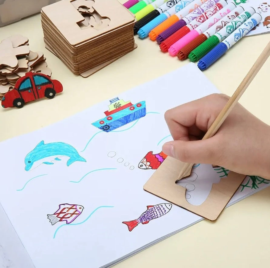 Drewniane Szablony dla Dzieci – Montessori Szablony do Rysowania (20 szt., 3+)