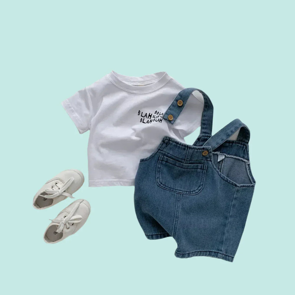 Dżinsowy Zestaw Ubranek dla Niemowlaka – Wygodne Ogrodniczki i T-Shirt – 0-3 lat | LittleTrail