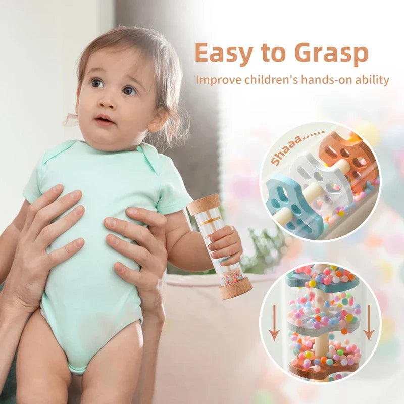 Nobira Baby LumiDrip Pałeczka Dźwiękowa – Drewniana Sensoryczna Zabawka dla Niemowląt z Dźwiękiem Deszczu i Kolorami