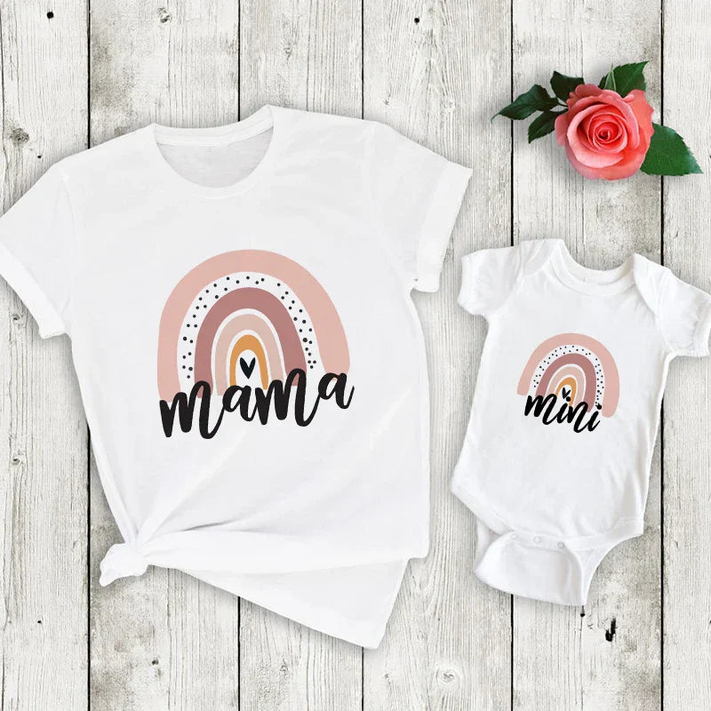Zestaw Mama & Córka – Koszulka & Rampers | Nadruk Tęczy