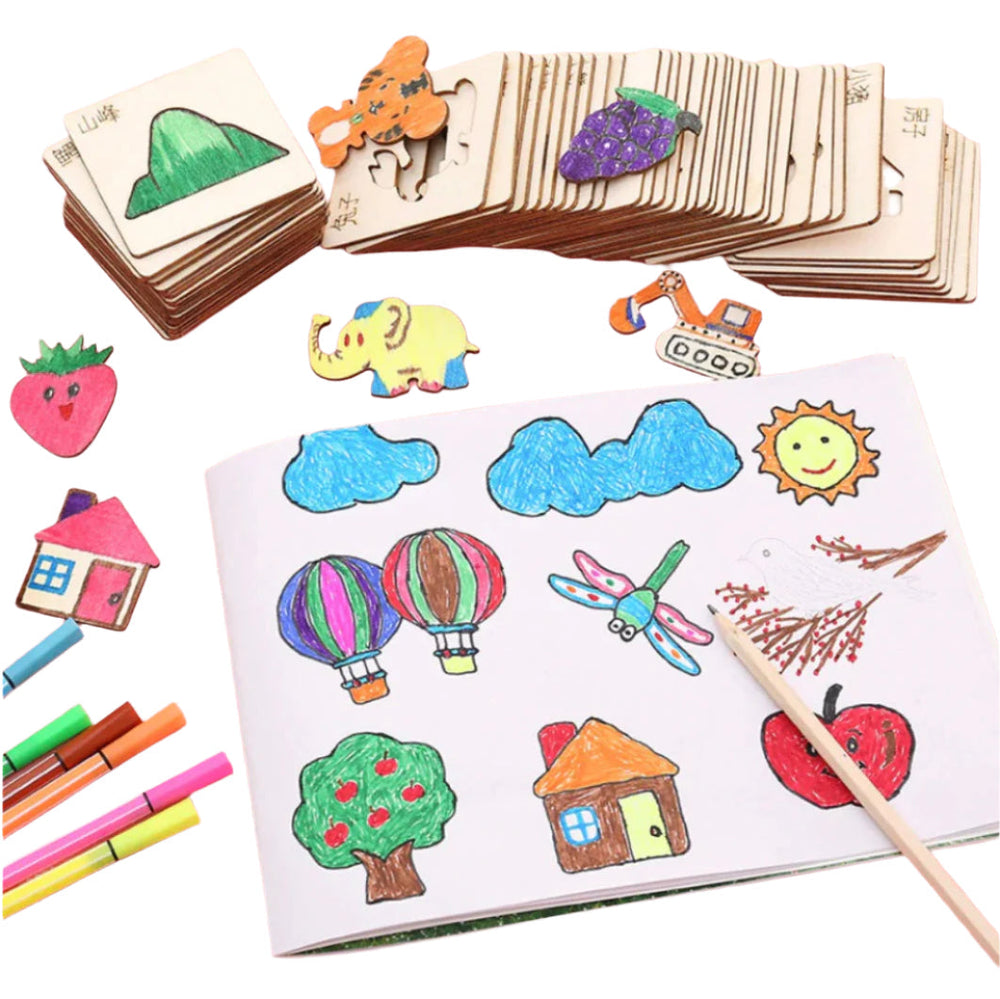 Drewniane Szablony dla Dzieci – Montessori Szablony do Rysowania (20 szt., 3+)