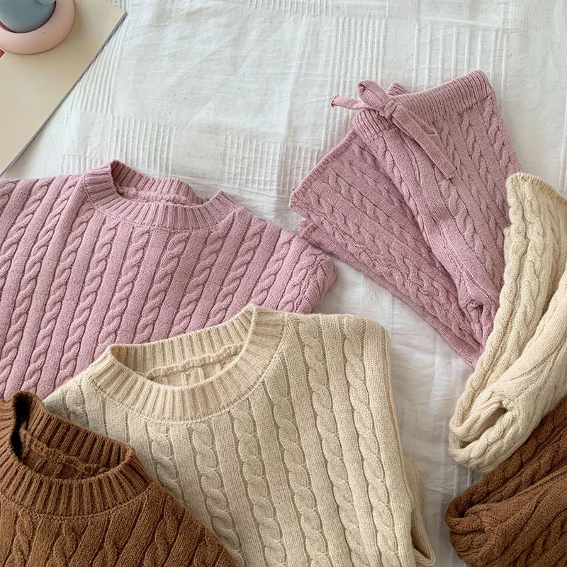 TinyCharm Dzianinowy Komplet Sweter i Spodnie dla Dzieci