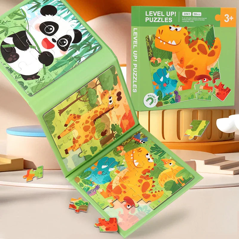 PuzzleVoy Magnetyczna Książka z Puzzlami – Edukacyjna Gra Puzzlowa w Podróży dla Dzieci