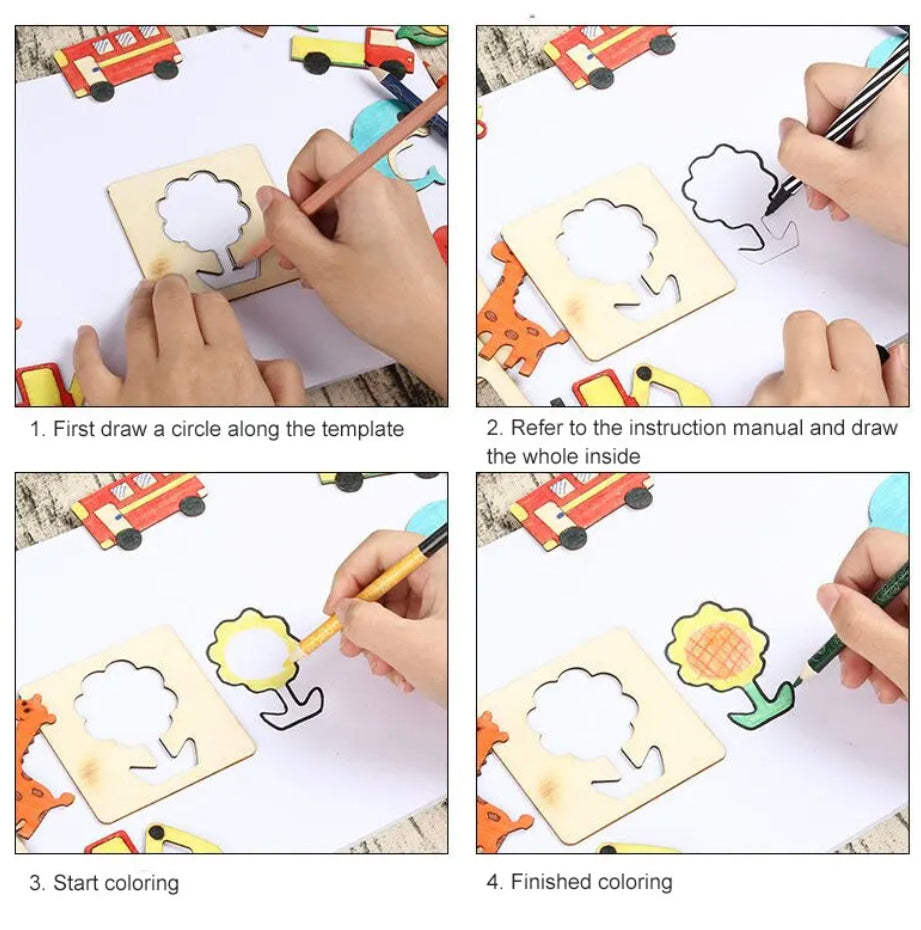 Drewniane Szablony dla Dzieci – Montessori Szablony do Rysowania (20 szt., 3+)