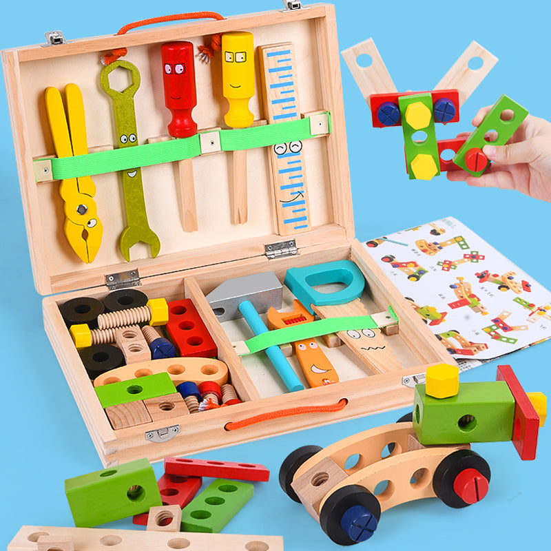 LittleInventor Montessori Drewniany Zestaw Konstrukcyjny – Kreatywna i Edukacyjna Zabawka dla Dzieci 3-5 Lat